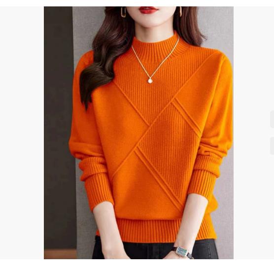 Damski Jednolity Sweter Kaszmirowy z Półwysokim Kołnierzem Jesień Zima Luźny Plus Size Dzianinowy Wełniany Sweter Casual Bluzka Bazowa