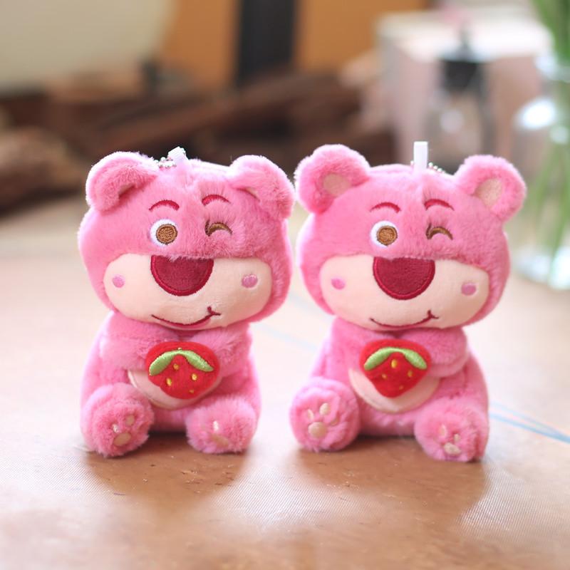 Cute Pink Girl Heart Strawberry Bear Pendant Plush Toy Bag Hanging Keychain Doll