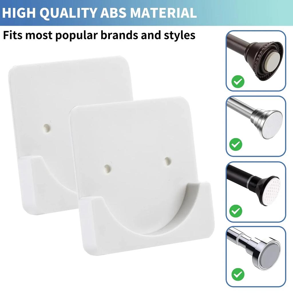 2pcs/set Black/White Non-Slip Shower Curtain Rod Mount Holder For Wall Adhesive Shower Rod Tension Retainer No Drilling Stick