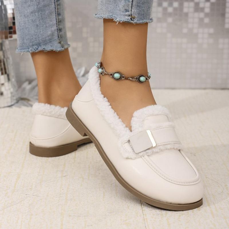 Fashion Women's Flat Shoes Winter New Round Head Deep Mouth Metal Buckle Thick Soft Sole Non-slip Cotton Shoes