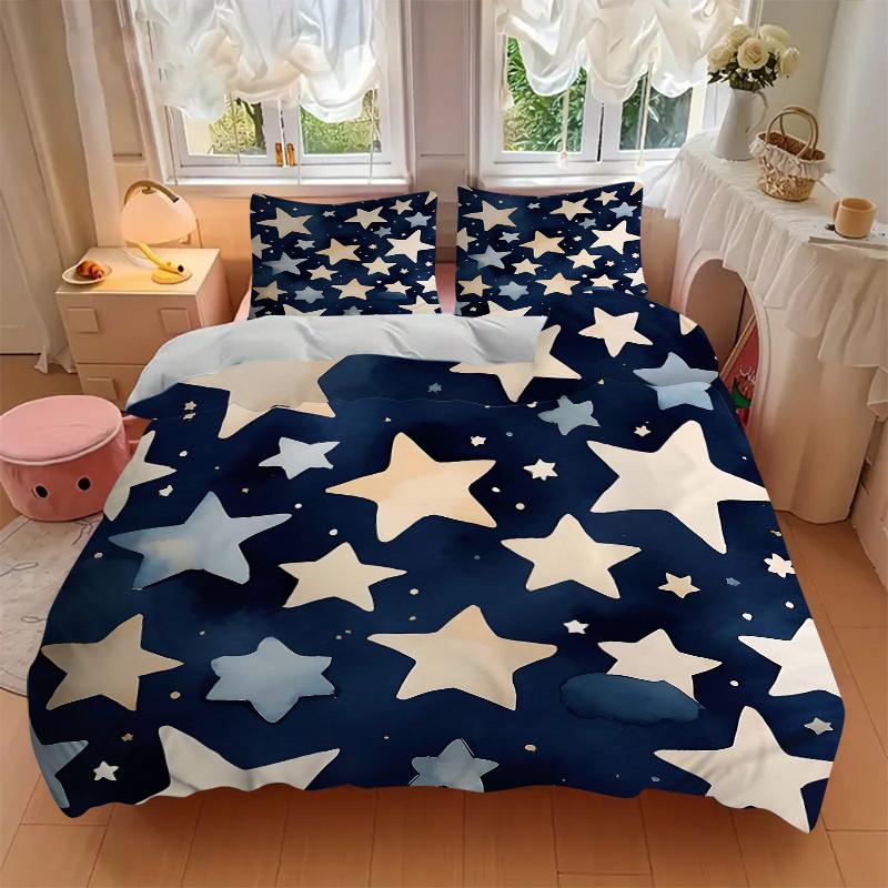 3pcs Starry Night Sky Design Quilt Cover Set (1 Quilt Cover + 2 Pillowcases Without Pillow Core)
