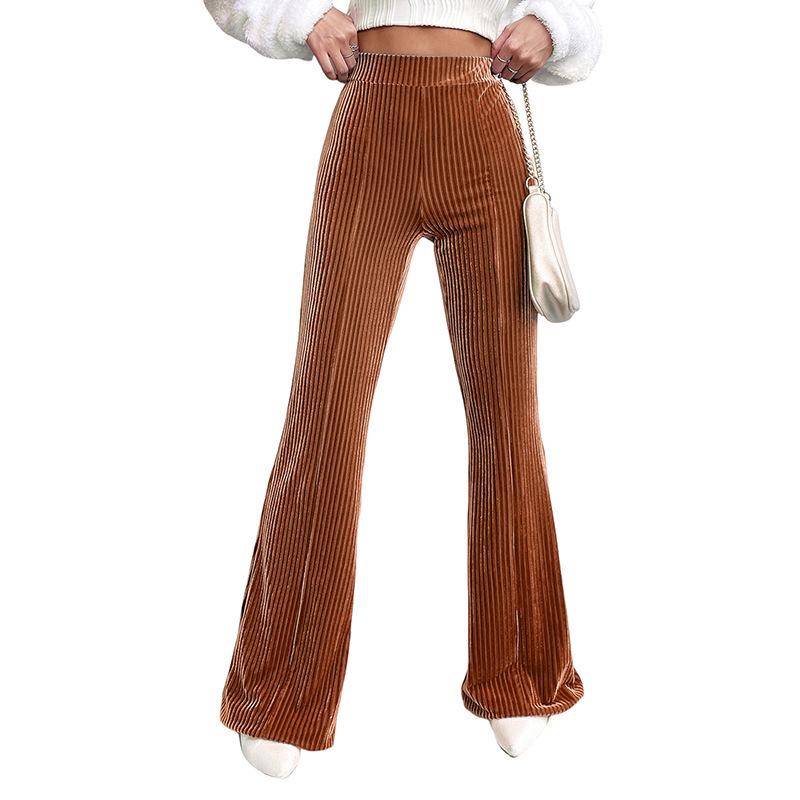 

High-Waisted Corduroy Flare Pants - Casual Wide-Leg Long Trousers for Women (Autumn/Winter Collection) L