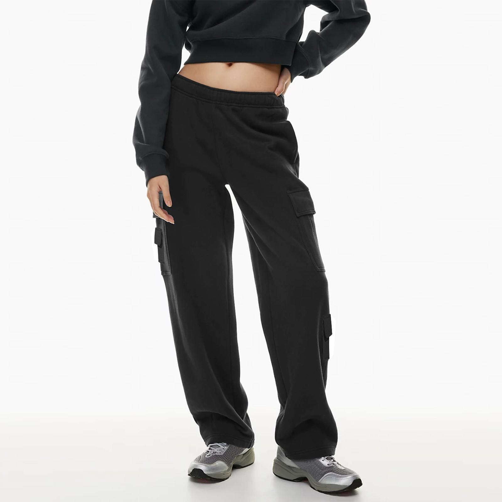 

Женские зимние спортивные штаны, однотонные повседневные брюки, женские флисовые спортивные штаны, широкие прямые брюки M чёрный