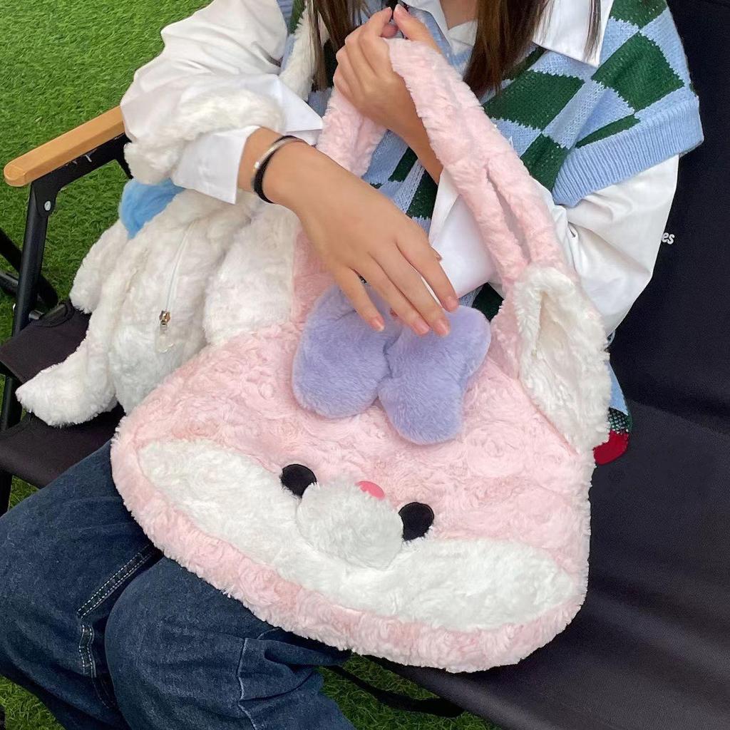 Pluszowa Torba na Ramię Toffee Rabbit - Duża Pojemność, Japoński Design Niszy, Idealna dla Studentek