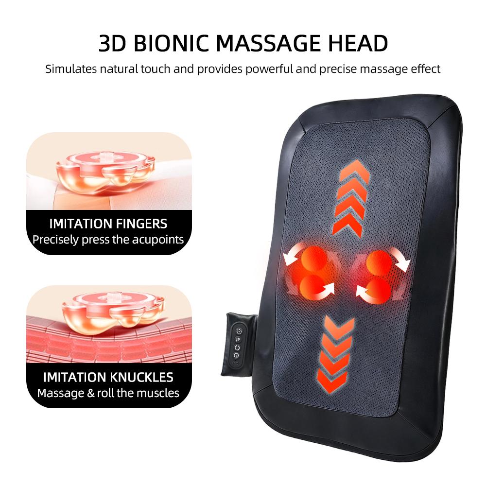 Electric Back Massager Walk Up and Down Chair Pad 3D Kneading Shiatsu Waist Lumbar Back Massager Wireless Back Massage Cushion