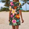 Women's Summer Casual Floral Printed Hem Knotted Short Sleeve Dresses