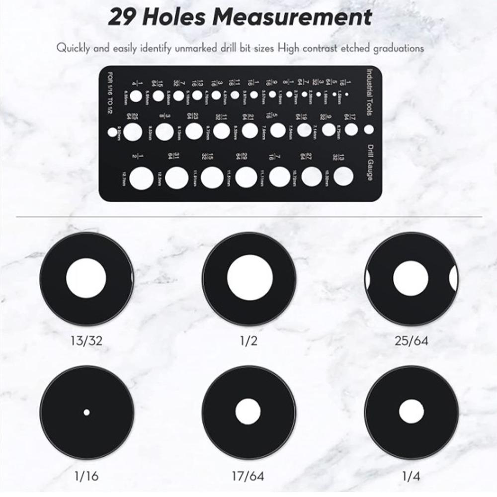 2 PCS Stainless Steel Drill Bit Gauge 1/16 Inch to 1/2 Inch 29-Holes Drill Bit Size Gauge Silver Black