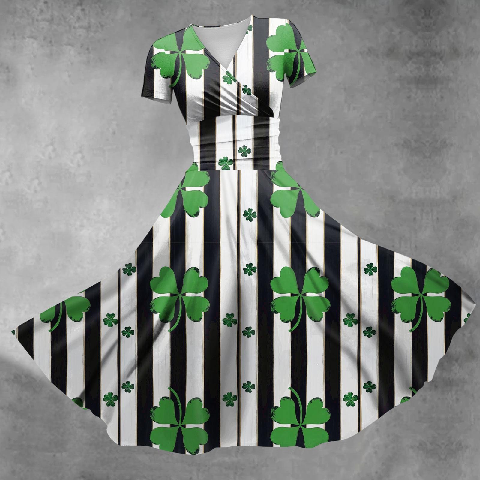 

Женский V-образный вырез St. Платье с короткими рукавами и присборенной талией в стиле «День Святого Патрика» XL