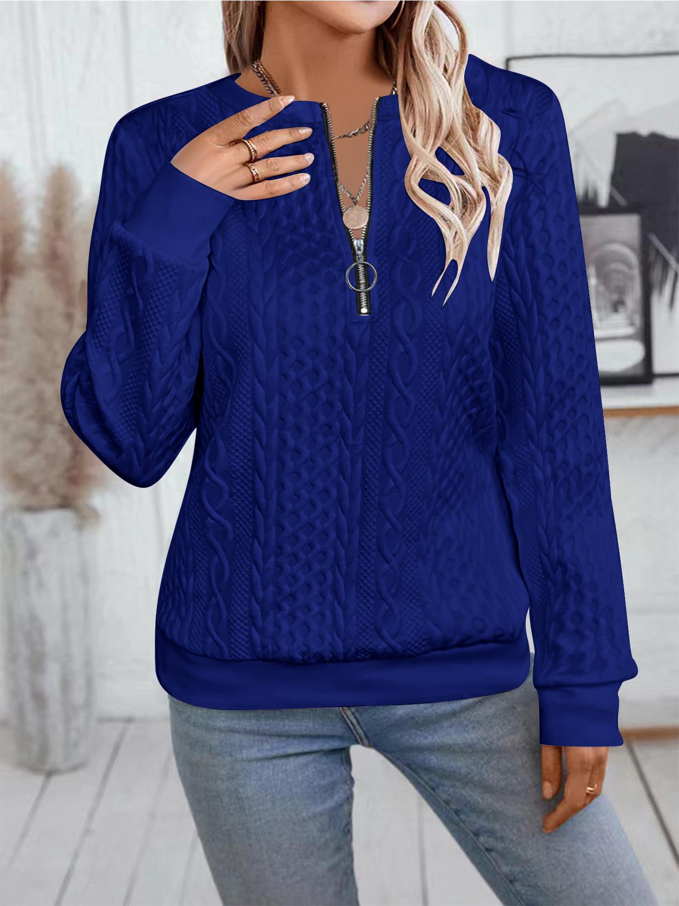 

2024 Autumn/Winter European & American Casual Zipper Long Sleeve Women s Sweatshirt XXL синий