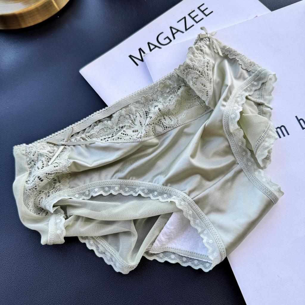 Ladies Spring and Summer Sweet Lovely Sexy Lace Bright Face Mesh Yarn Ice Silk Briefs