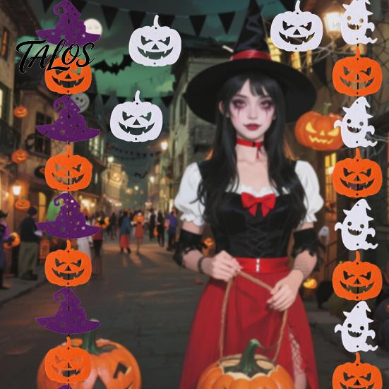Horror Backdrop Decor Halloween Party Felt Hanging Garland, Creepy Pumpkin Ghost Skull Witch Hat Supplies Streamer, Banner for Trick or Treat