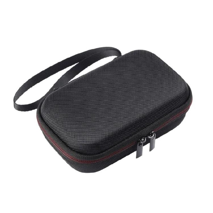 Lid Compartment Portable Photo Printer Box with Interior Device Retainer, Padded Panel, Black Exterior, Hand Carry Grip and Separate Accessory Storage