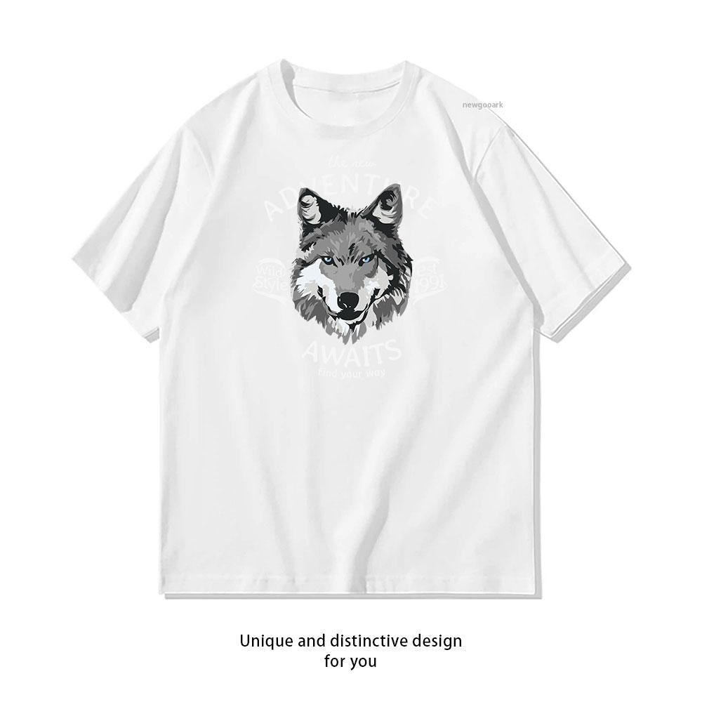 Adventure Awaits Wild Style Wolf cotton T shirt Unisex Adult couple streetwealtops tee Short sleev Casual S