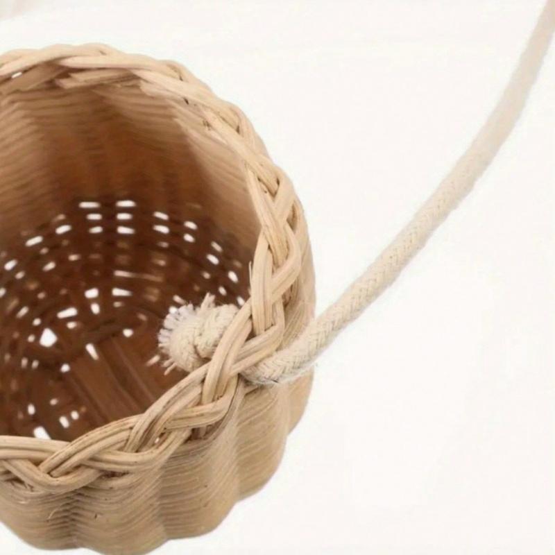 1pc Cute Walnut Basket, Walnut Shaped Basket Shoulder Bag, Hand Woven Vine Storage Basket, Handmade Crossbody Bags