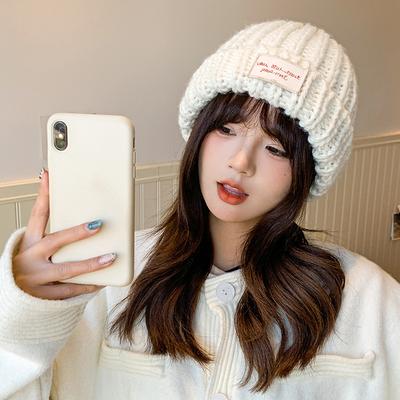 Strickmütze mit großem Kopfumfang für Damen im Winter, koreanischer Stil, vielseitig kombinierbar, dickes Garn, Überziehmütze für Damen, lässt das Gesicht kleiner wirken, kalte Mütze