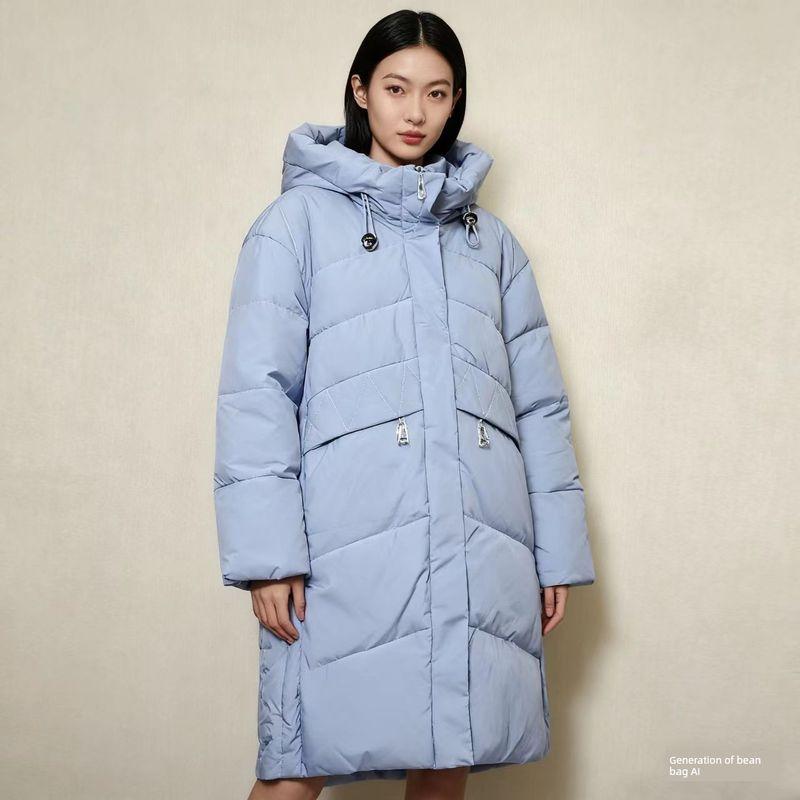 Foreign Trade Export To Russia Original Order Hood Down Cotton Cold Protective Clothing Women Mid-Length Warm Cotton-Padded Coat Solid Thick Winter