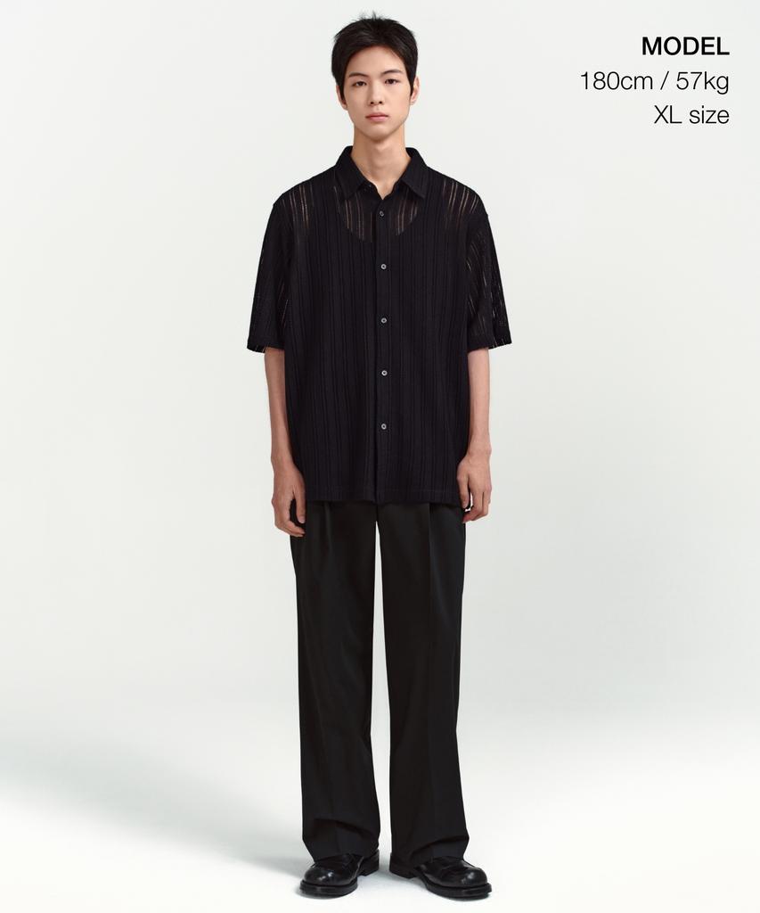 MUSINSA STANDARD Relaxed Crochet Short Sleeve Shirt [Black]