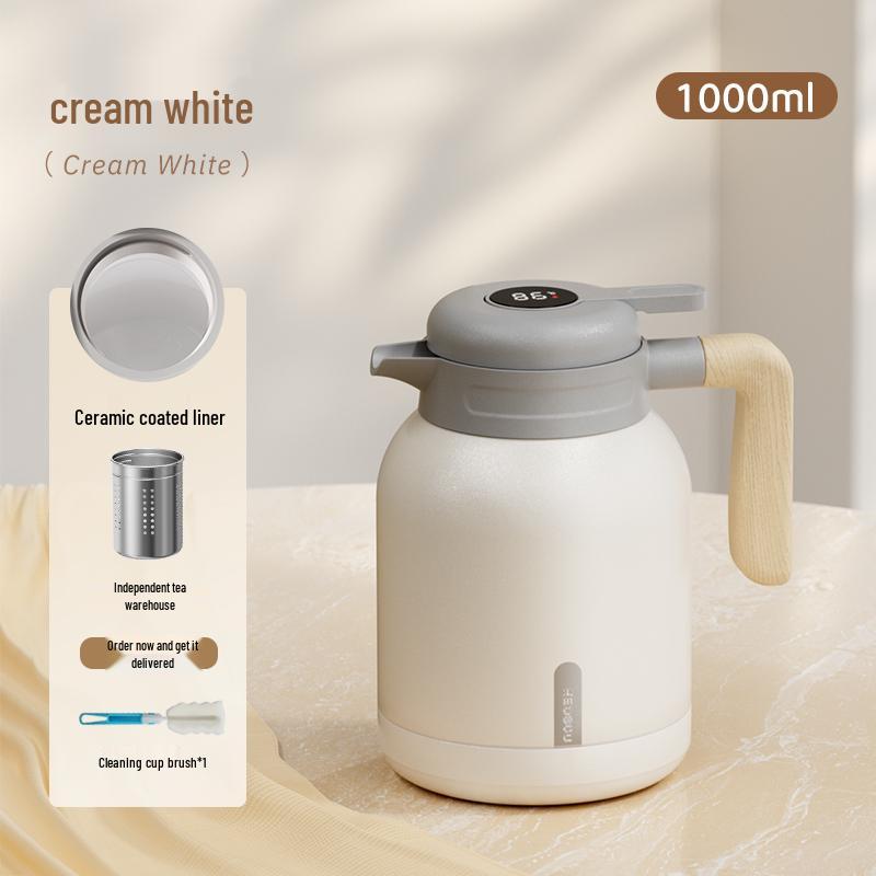 Ceramic Liner Thermos Flask for Steeping Tea - Modern White Teapot & Hot Water Bottle