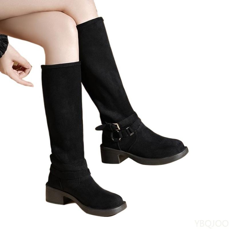 Fashion Retro Western Cowboy Boots Thick Heel But Knee Boots Women's Skinny Maillard Tall Knight Boots