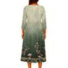 Women's Fashionable Printed Round Neck Seven Quarter Sleeve Button Loose Shirt Dress