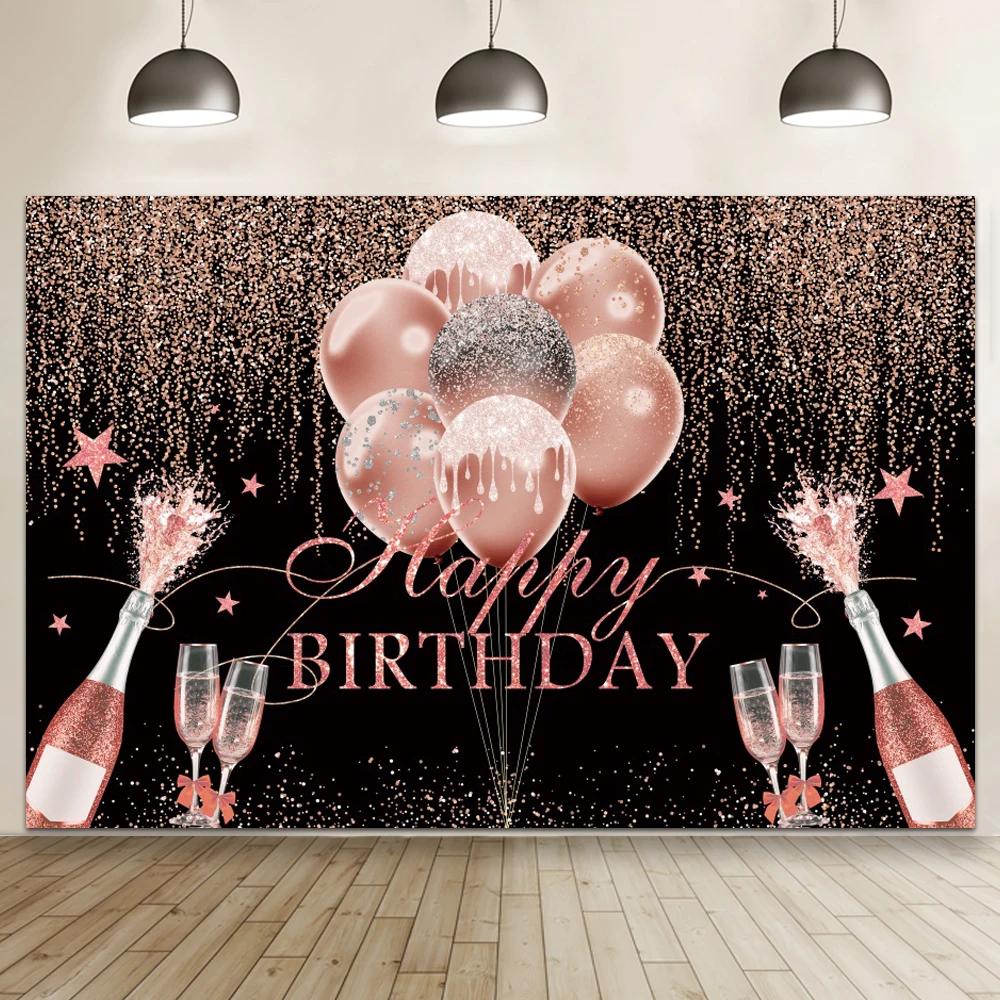 Happy Birthday Banner Backdrop Shiny Diamonds 18th Birthday Decoration Canvas 30th Party Photography Background