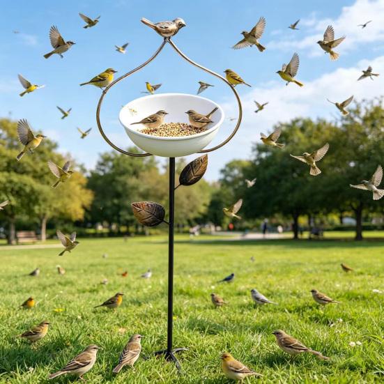 Yousheng Bird Feeder Garden Stake with Iron Bracket Deep Bowl Feeder Rust-Resistant Food And Water Holder for Courtyards And