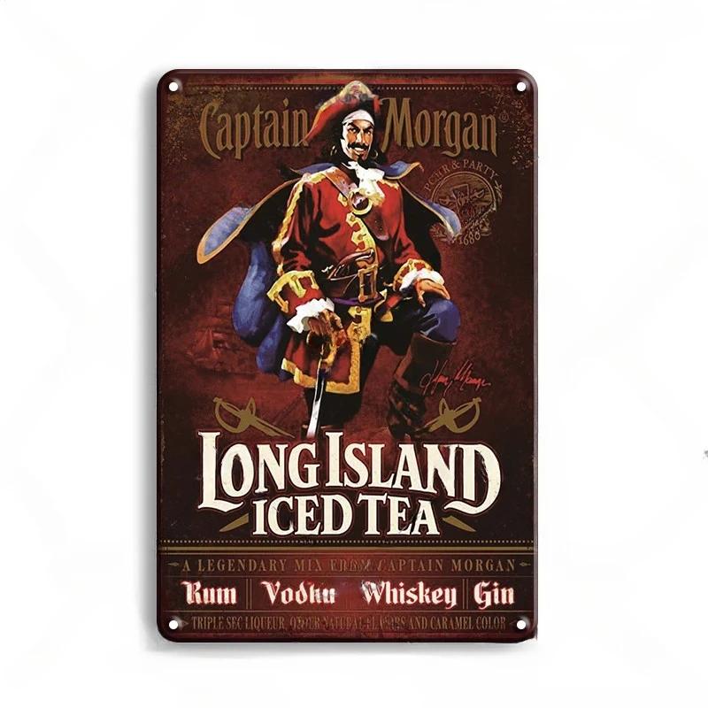 Vintage plechové cedule s rumem Captain Morgan, plakáty, nástěnná dekorace, retro kovová cedule, Havana Club, Bacardi, Kraken, plaketa, bar, kuchyně