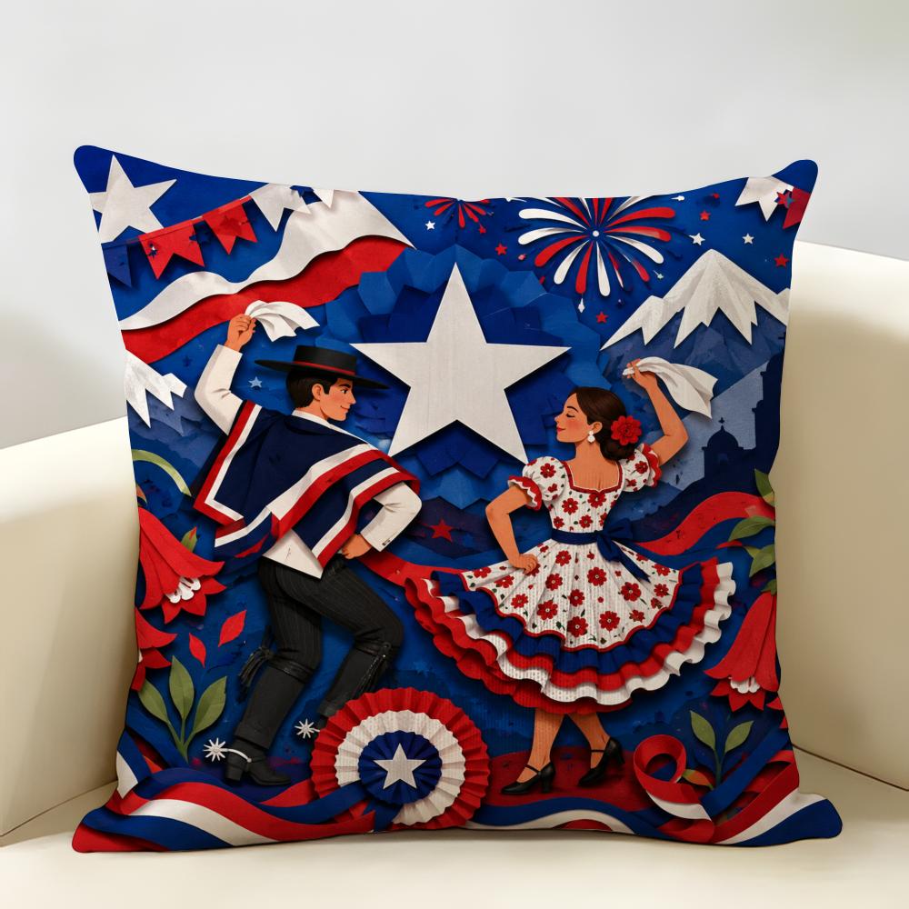 Fiestas Patrias Cushion Cover Durable Hypoallergenic Organic Linen Pillow Cover Short Size Washable Skin-Friendly