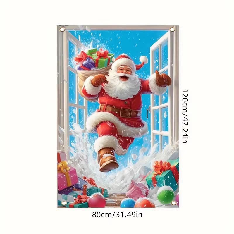 

1pc Polyester Santa Window Cover 2D Flat Hanging Santa Claus Flag Banner for Christmas & New Year Ornament Home Decor 80X120cm