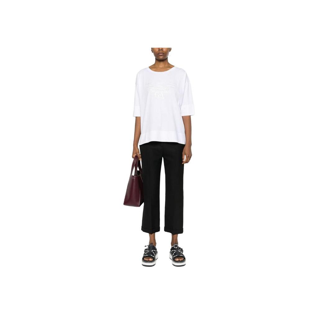 Emporio Armani FW23 Rhinestone Logo Round Neck Casual Short Sleeve T-Shirt Women Tops White 3D2T7C-2JFNZ-0100