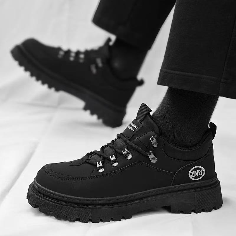 

Black retro non-slip outdoor tooling men s shoes autumn and winter British versatile trendy shoes casual leather shoes mountaineering Martin shoes 39 чёрный