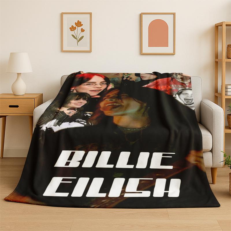 

3D Billie Eilish Singer Star Flannel Blanket Soft Warm Throw Blanket for Bedroom Living Room Bed Travel Camping Picnic Gift 75x90cm