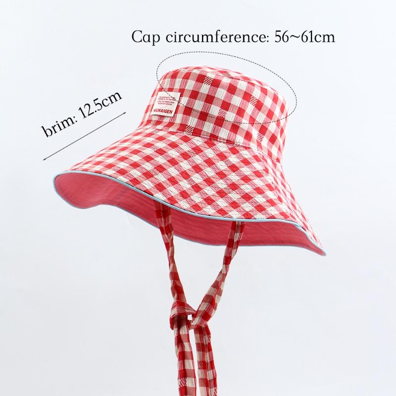 Double-sided Wear Summer Outdoor Sun Hat Travel Lace-up Plaid Bucket Hat Women's Large Brim Foldable Sunshade Basin Hat