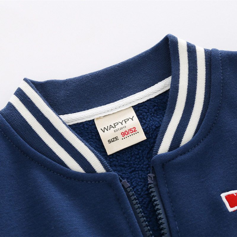 Boys' Letter Zip-up Shirt Patchwork Sleeve Outwear Autumn and Winter Children's Fleece-Lined Sweater Baby Boys' Baseball Uniform Casual Tops