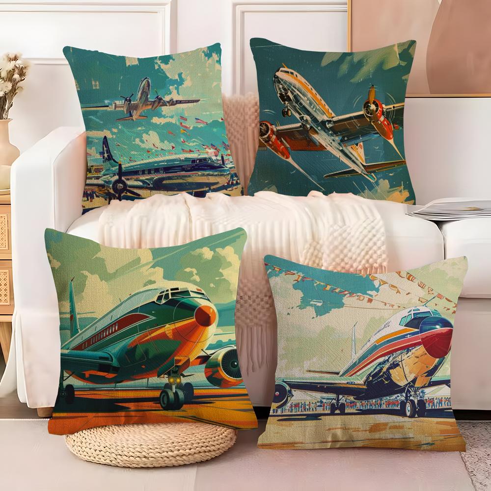 Aircraft Airplane Cool Cushion Cover Soft Plush Fabric Double-Sided Printed Sofa Cushion Cover for All Seasons Home Decor Gift