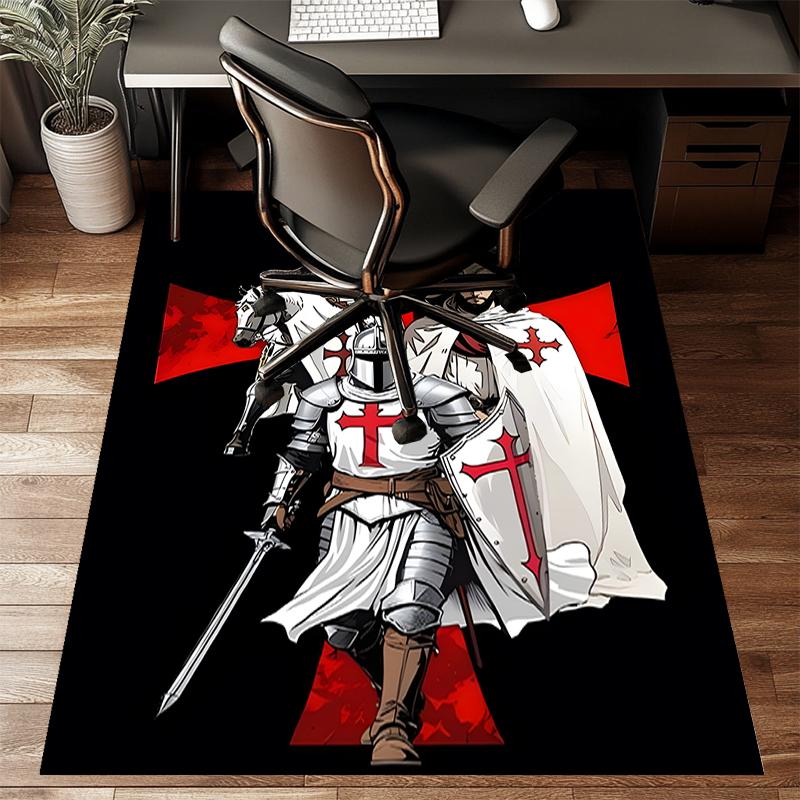 Cross Templars Knight Polyester Carpet, Soft Indoor Mat for Office Chair, Living Room, Computer Desk - Decorative Home Office Rug Design