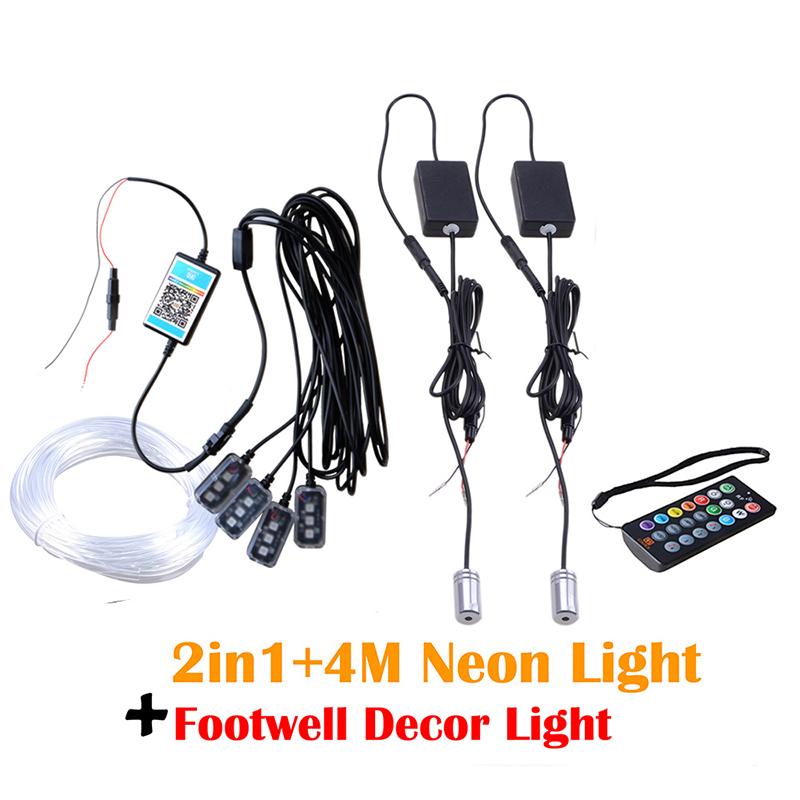 Car Ambient Light  Led Floor Foot Lamp Wireless RGB Interior Acrylic Neon Optical Fiber Strip Remote APP Bluetooth
