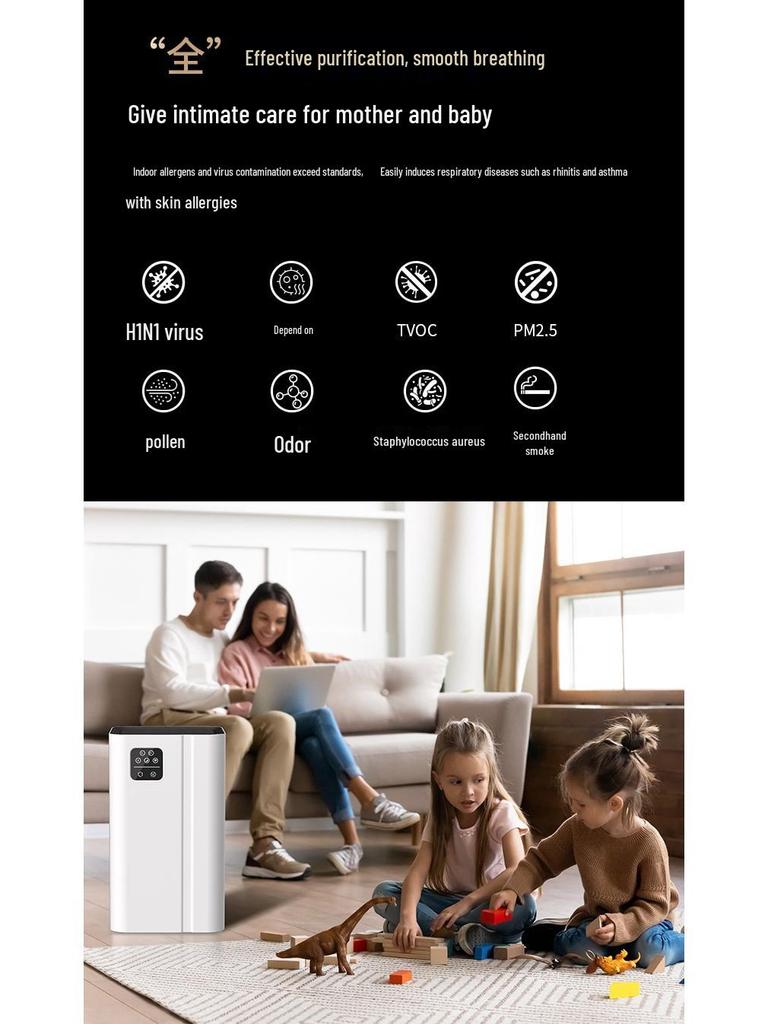Purificador de Ar Seguro para Mãe e Bebê para Remoção de Formaldeído e Fumaça com Filtração por Íons