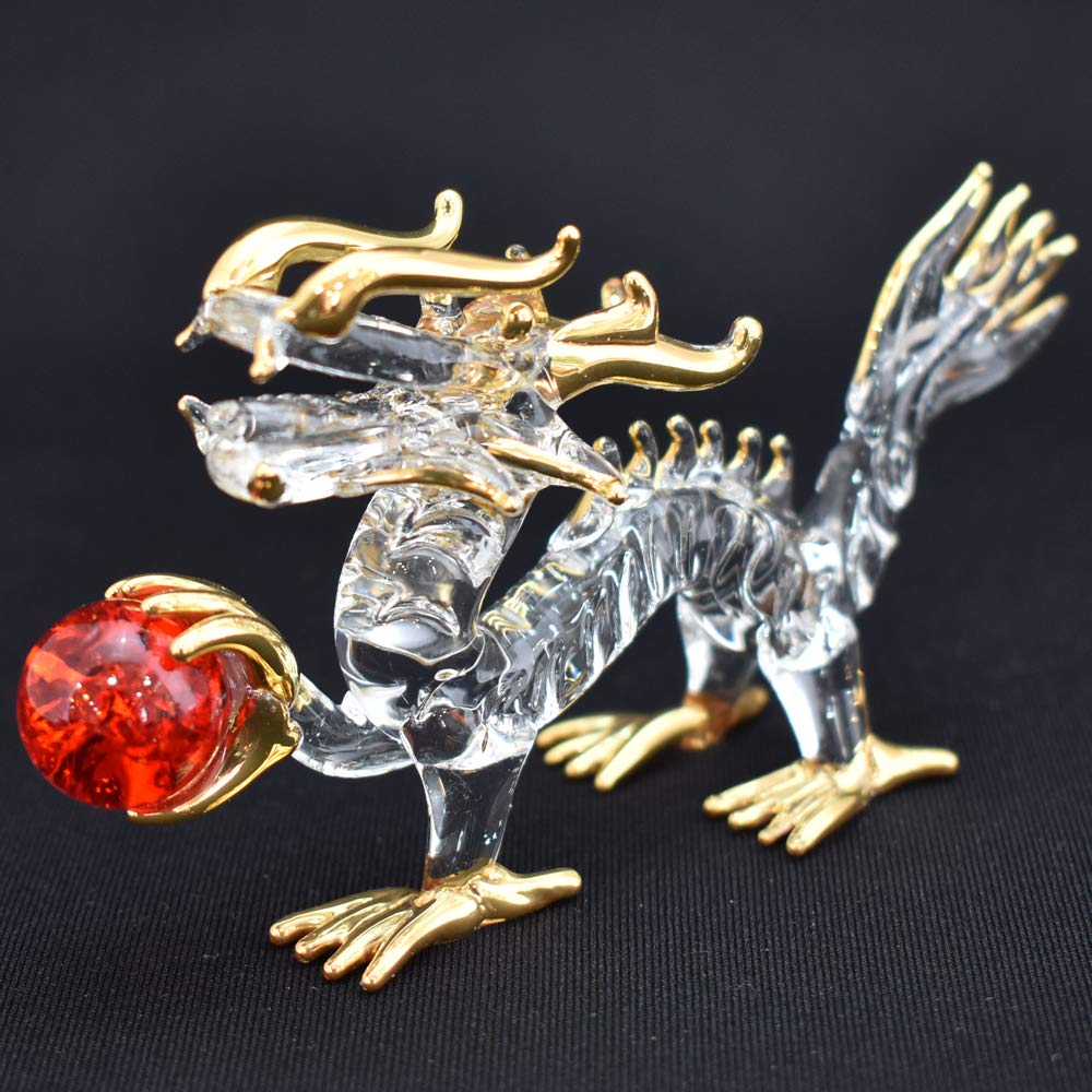 Fourcart Handmade Glass Feng Shui Dragon with Ball, 4-inch