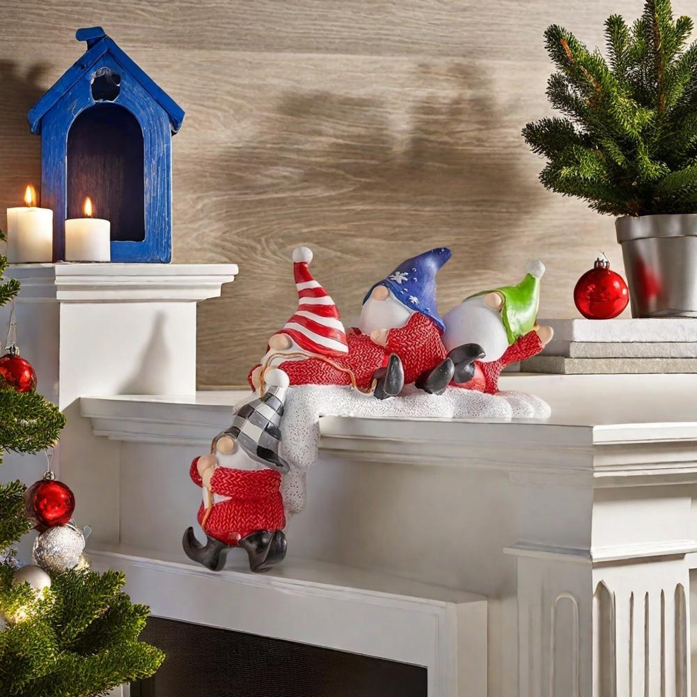 Christmas Gnome Statue Shelf Sitter Table Shelf Edge Hanging Four Faceless Dwarf Decoration Home Office Ornament