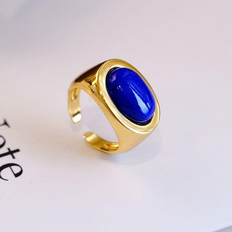 

Simplicity Lapis Lazuli Rings For Women Original Design Glossy Oval Design Couple S Ring Banquet Jewelry Adjustable Opening resizable