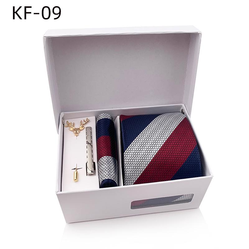 Pánská dárková krabička s pruhovanou kravatou, 6dílná sada, manžety na kapesní ručník na kravatu
