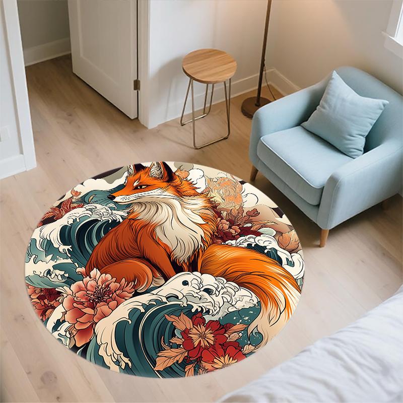 Fox pattern round rug,Carpet Rug for Living Room Bedroom Sofa Playroom Decor,Non-slip Floor Mat,Holiday Gifts and Birthday Gifts