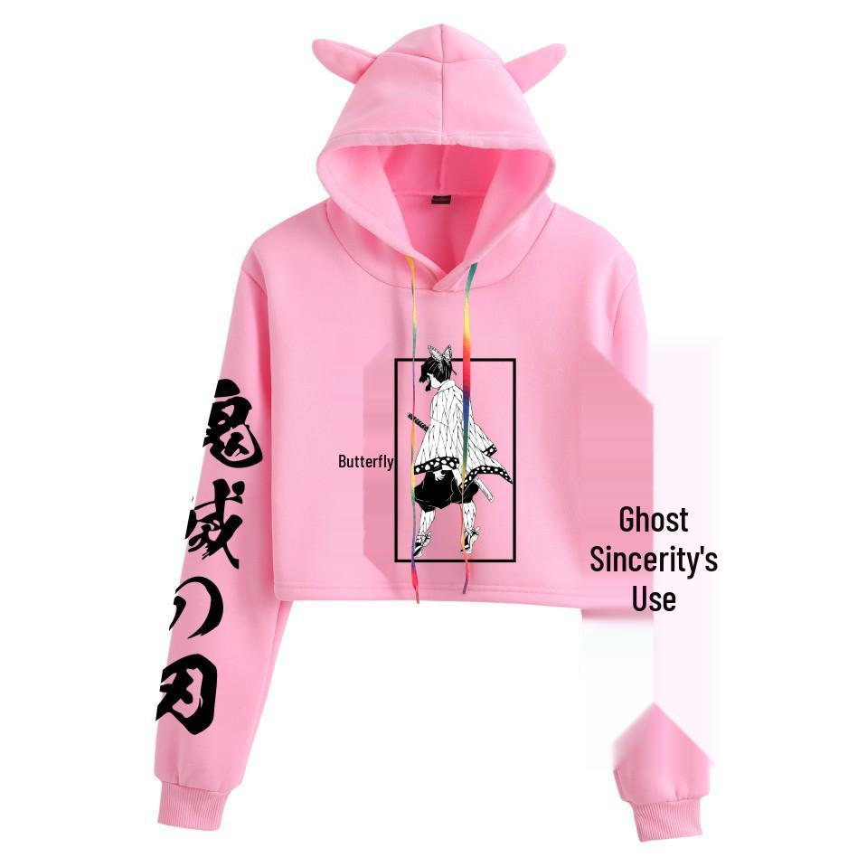 Demon Slayer Japanese Anime Cat-Themed Women's Two-Piece Crop Top & Shorts Set