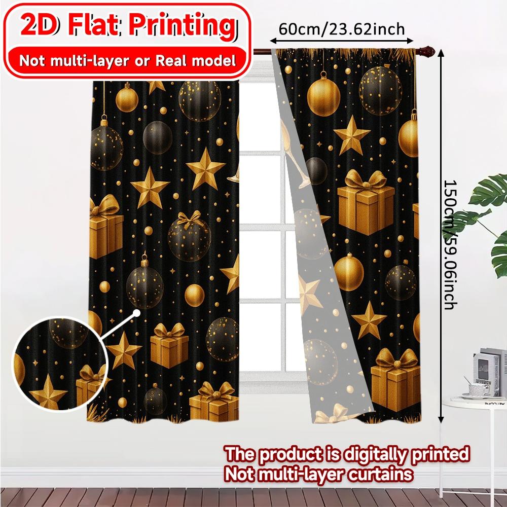 2D Flat Printing  2pcs Golden New Year (1) Print Popular Curtains Fabric Curtains Gifts Suitable for Bedroom   Living Room