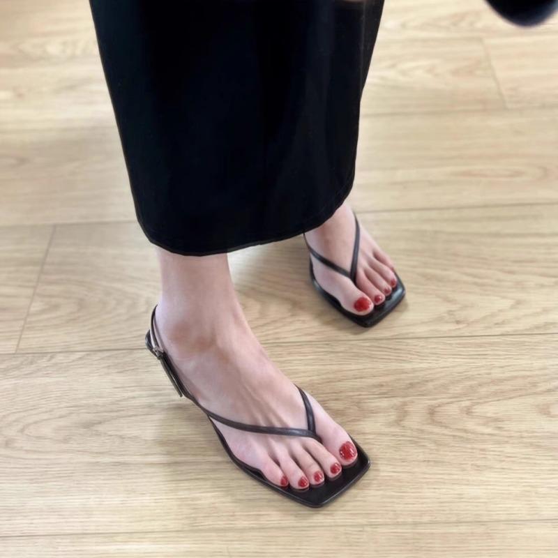 Fashion Stiletto Sandals Summer New Square Head Shallow Mouth Thin with A Line Buckle Anti-slip Wear-resistant Heel Shoes