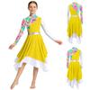 Girls Liturgical Dance Costume Mock Neck Long Sleeve Invisible Back Zipper Metallic Patchwork Color Block Stylish Print Irregular Hem Dress for Church