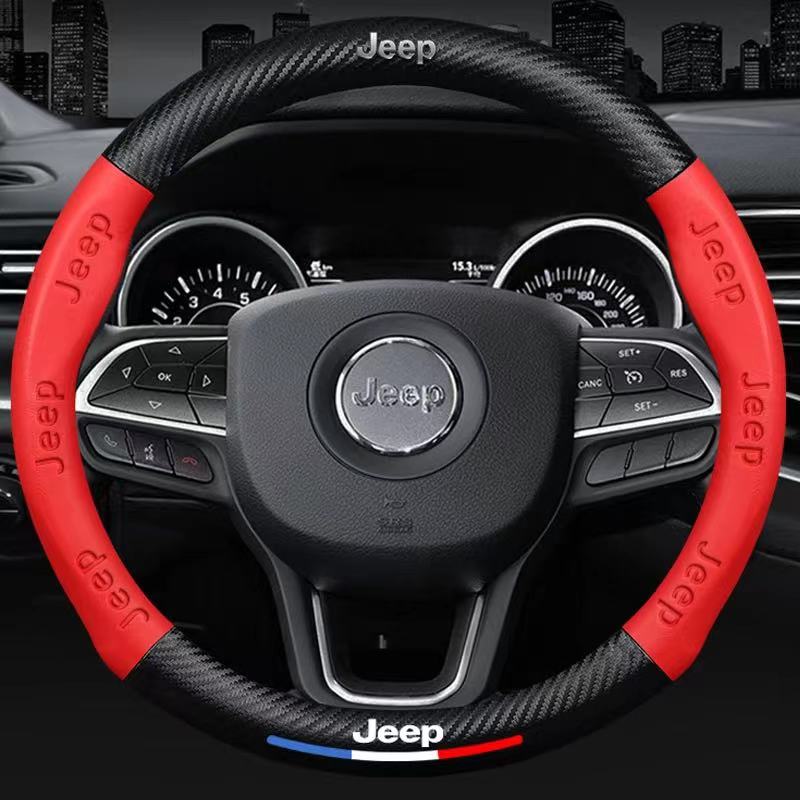 Carbon Fiber Leather Car Steering Wheel Cover Jeep Wrangler Patriot Commander Grand Cherokee Compass Wagoneer Gladiator Renegade