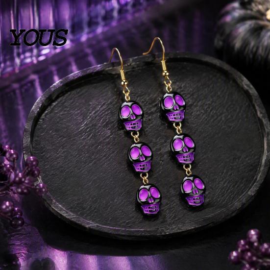 Lightweight Festival Earrings 1 Pair Acrylic Halloween for Women, Triple Skulls Drop Dangle Creative Skull Ornament Earrings, Gothic Jewelry