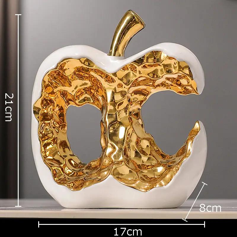 Ceramic Sculpture Desk Decoration Ornaments Creative Apple Statue Room Aesthetic Decor Gold-plated Apple Hollow Out Crafts